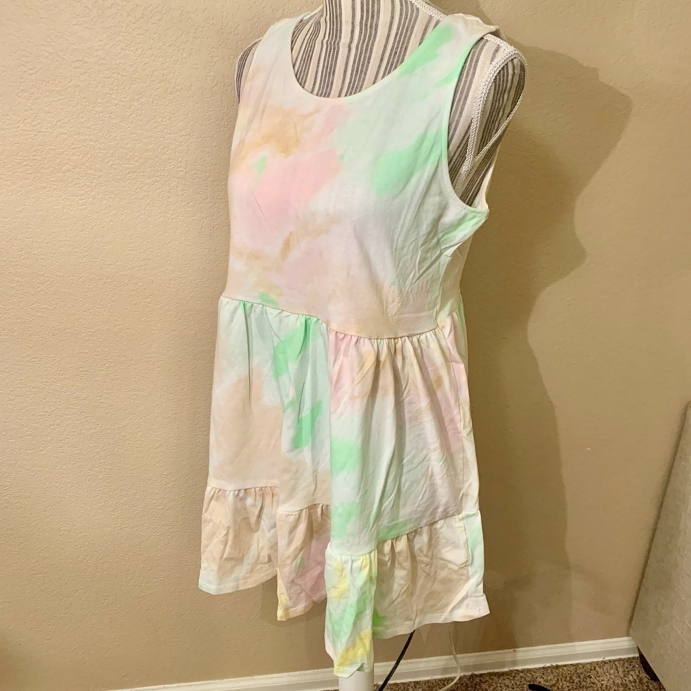 NWT Love, Fire Dress XL Jrs Pastel Green Pink TieDye Cotton Mini Sleeveless NEW - Picture 5 of 16